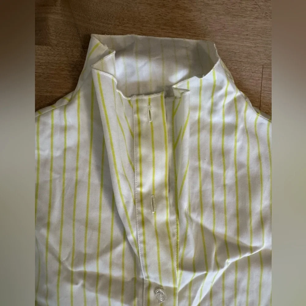 Argent women’s yellow pinstripe button down brrr cooling fabric
